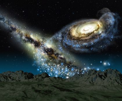 milky way and M1 in the night sky of the future